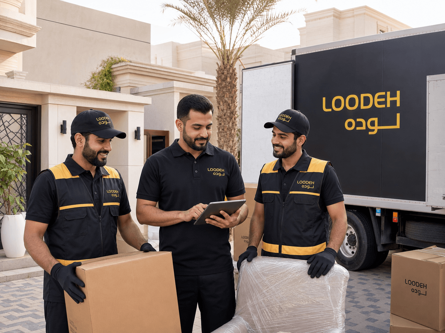 LOODEH moving team beside a branded truck