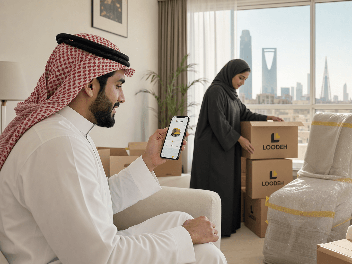 Customer using the LOODEH moving app on a phone